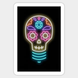 Neon sugar skull lightbulb Sticker